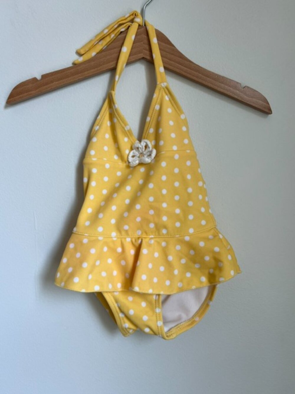 Janie and Jack | Baby One-piece Swimsuit Yellow & White Polka Dot Size 3-6 M